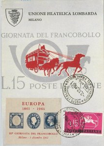 62735 - ITALY - POSTAL HISTORY: MAXIMUM CARD 1961 - STAMP DAY TRANSPORT-