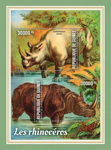 Guinea 2021 MNH Wild Animals Stamps Rhinos White Rhinoceros Fauna 2v S/S