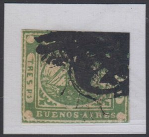  ARGENTINA BUENOS AIRES 1858 STEAMSHIP Sc 3 GREEN WELL PERFORMED FORGERY USED 