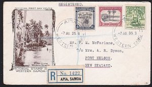 SAMOA 1935 3 values on registered FDC ex Apia..............................a8775