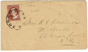 1850's Rochester, NY cancel on cover, 3c type I, pos. 66R6, Scott 25, $190+