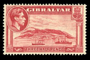 Gibraltar #109b (SG 123a) Cat£275, 1938-51 George VI, 1 1/2p carmine, perf. ...