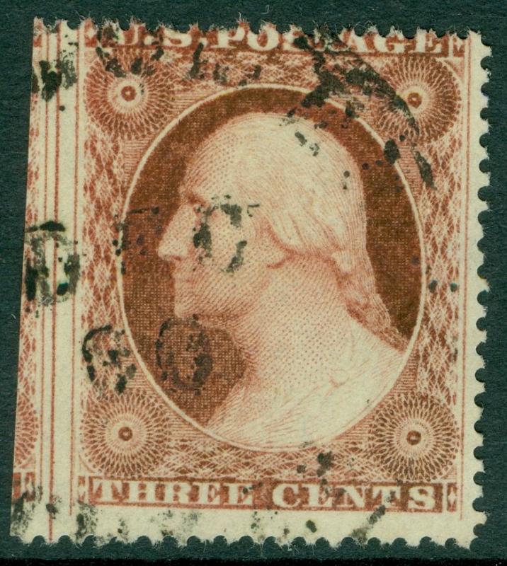 USA : 1857. Scott #26A Used. cds cancel with part adjoining stamp. Catalog $150.
