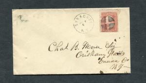 Postal History - Syracuse NY 1865 Black Negative Cross Cancel #65 Cover B0254