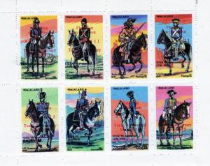 Nagaland 1979 Uniforms & Horses REd Ovpt Apollo XI Sheet Perforated Mint (NH)