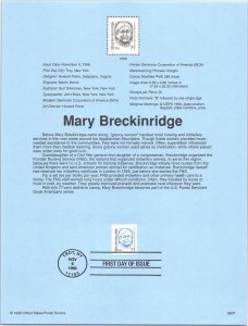 USPS SOUVENIR PAGE MARY BRECKENRIDGE 77c FAMOUS AMERICAN SERIES 1998