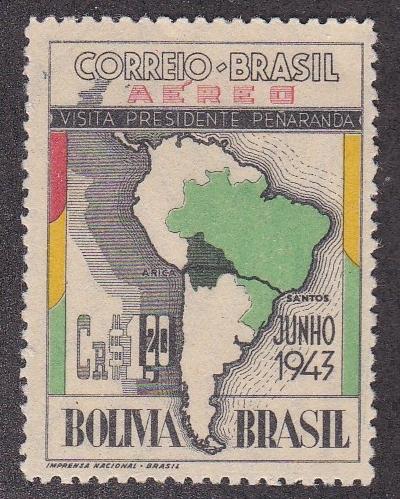 Brazil # C49, Map of South America, Hinged, 1/2 Cat.