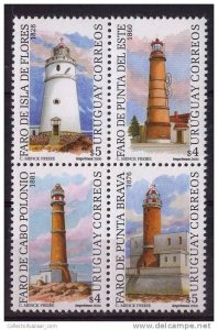URUGUAY Sc#1858 MNH BLK of 4 STAMP Country Lighthouses faros