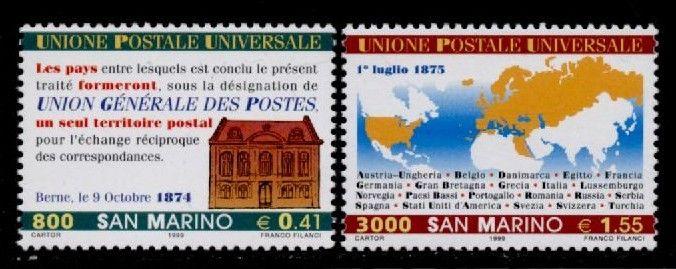 San Marino 1448-9 MNH UPU, Architecture, Map