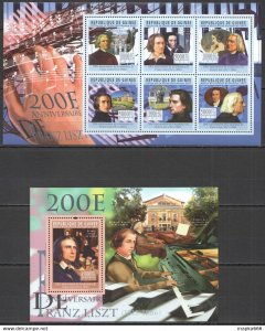 2011 Guinea Music Great Composers 200Th Anniversary Franz Liszt Kb+Bl ** Bc307