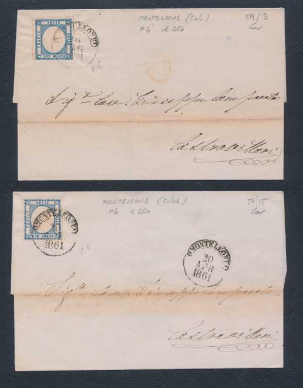 1861 NEAPOLITAN PROVINCES, n . 20, 2 GRAIN LIGHT BLUE, from Monteleone (6 Point