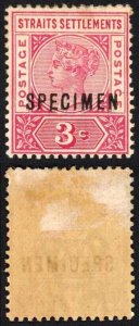 Straits Settlements SG96s 3d Carmine-rose Opt Specimen Mint Part Gum Scarce