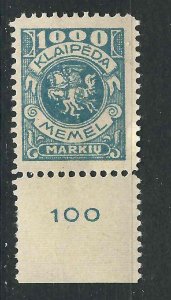 Memel N27 Mi 150 Plate Single MNH  F/VF 19223 SCV $7.00