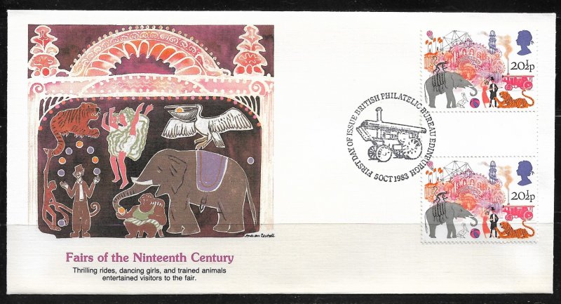 1983 Great Britain 1032 Fairs of the 19th Century gutter pair FDC