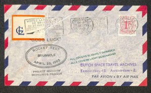 BELGIUM #420 STAMP ROCKET MAIL TO NETHERLANDS AVIATION COVER 1962 WNC