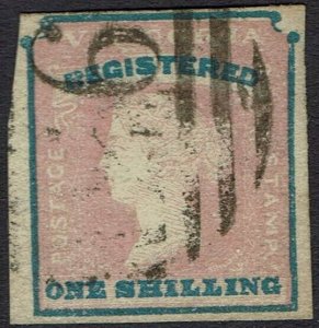 VICTORIA 1854 QV REGISTERED 1/- IMPERF USED 