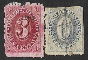 SE)1882-83 MEXICO, FROM THE SERIES NUMERALS 3C SCT147 & 6C SCT148, BOTH USED