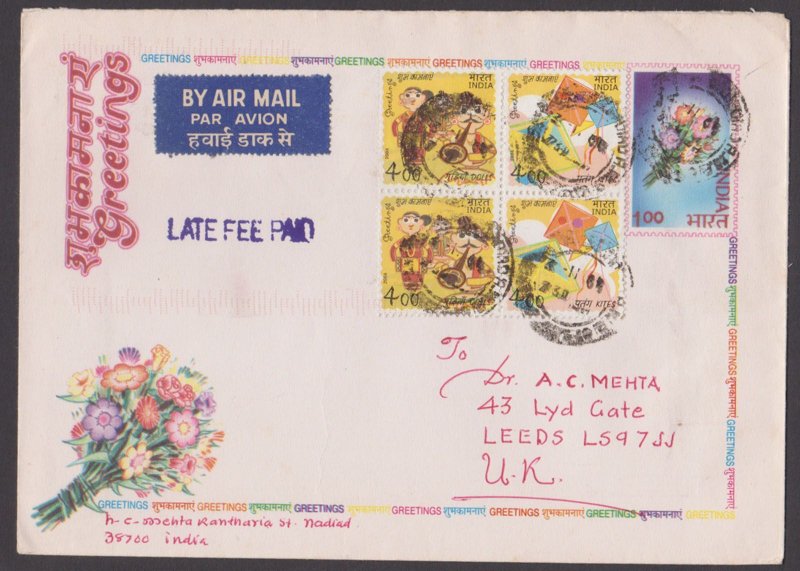 INDIA - 2004 AIR MAIL GREETINGS COVER TO UNITED KINGDOM WITH STAMPS