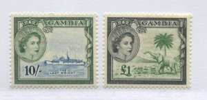 Gambia QEII 1954 10/ and £1  mint o.g. hinged