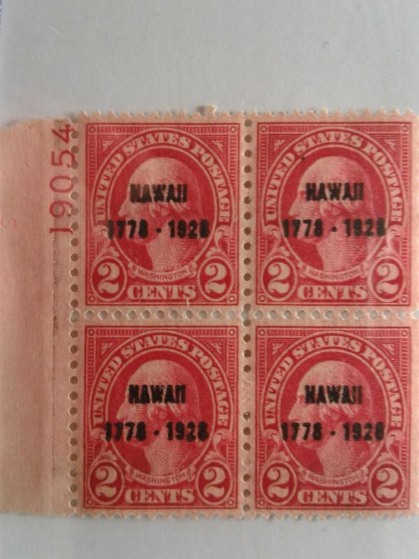 SCOTT # 647 PLATE BLOCK  HAWAII OVERPRINT RARE MINT LIGHT HINGED   1934