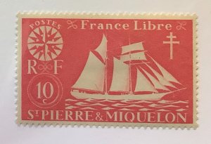 St Pierre et Miquelon 1942 Scott 301 MH - 10c,  St Malo Fishing Schooner