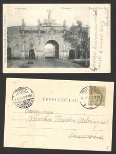 ROMANIA TO SERBIA - HUNGARY - POSTCARD, STATIONERY-Gyulafehérvár, GATE - 1904.