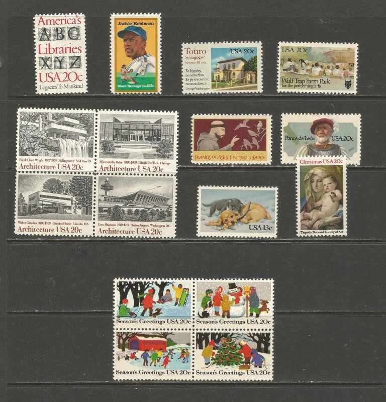 USA Postal Stamps MNH 1982 Commemoratives (16 stamps)