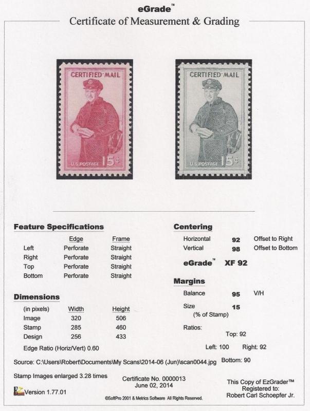 FA1 15 cent Postman, Red  mint OG NH EGRADED XF 92 XXF