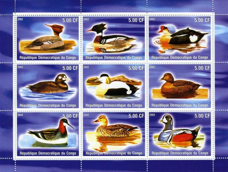 Congo 2002 BIRDS DUCKS Sheet (9) Perforated Mint (NH)