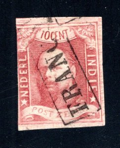 Netherlands Indies #1  F/VF, Used, King William III, CV $100.00 ..... 4220001