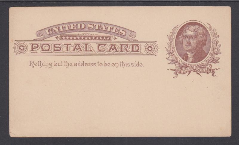 US Sc UX8 mint 1885 1c brown Jefferson Postal Card