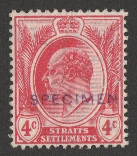 MALAYA - STRAITS SETTLEMENTS 1906 KEVII 4c wmk mult crown SPECIMEN violet UNIQUE