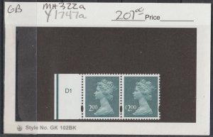 GB Scott# MH322a y1747a 2003 VF/XF MNH QE2 Pair w/MH322 Error missing £ symbol