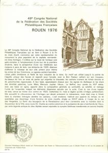 FRANCE SCOTT # 1476 FIRST DAY SOUVENIR PAGE, 1976, ROUEN, GREAT PRICE!