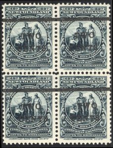 Newfoundland #127 Cat$29.25, 1919 2c on 3c, block of four, three stamps never...