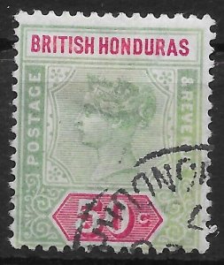 BRITISH HONDURAS SG62 1898 50c GREEN & CARMINE USED