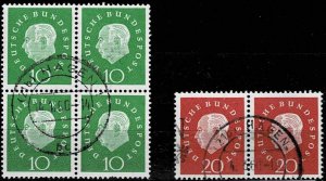 Germany 1959, Sc.#794 block of 4, 795 pair used. cv.€15