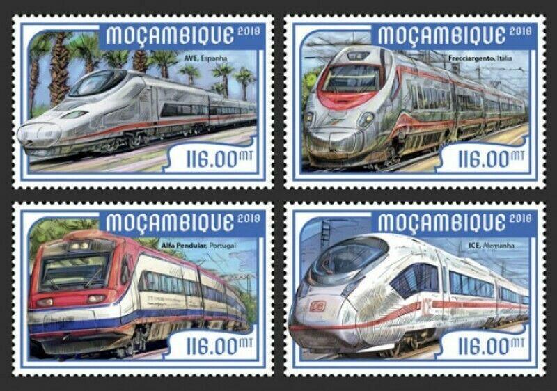 Mozambique - 2018 European Speed Trains - Set of 4 Stamps - MOZ18209a