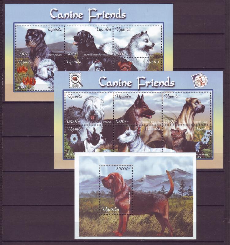 Z498 Jlstamps 2001 uganda part on set s/s mnh #1722-3,1724 bloodhound, dogs