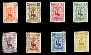 Italian Colonies, Aegean Islands #74-81 Cat$432.50, 1935 5c-5L, complete set,...