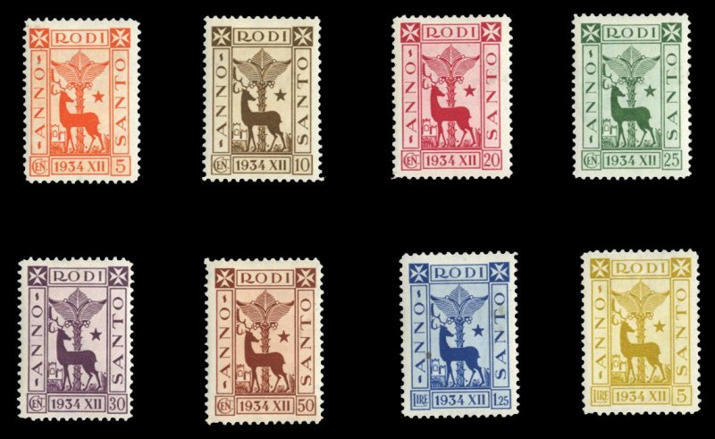 Italian Colonies, Aegean Islands #74-81 Cat$432.50, 1935 5c-5L, complete set,...