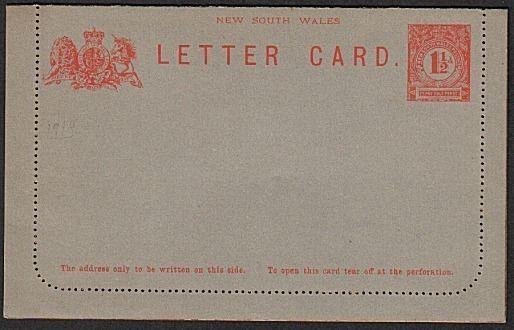 NEW SOUTH WALES 1½d lettercard unused......................................75422