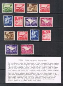 India Japanese Occupation 1942 JSCA imperf. 1-9 and perf. 2-9 MH - Sacrce