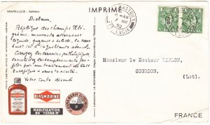 ST-LUCIA cover Basseterre,  7 March 1952 - Dear Doctor postcard to France