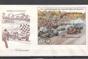 Niger, Scott cat. 568. Auto Racing s/sheet on a First day cover.