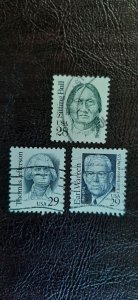 US Scott # 2183-2185; Three used Great Americans, 1989-1993; VF; off paper