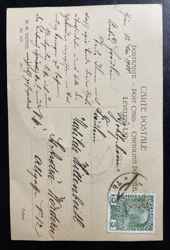 1908 Vienna Austria Picture Postcard Cover To St Andra Perfin Stamp
