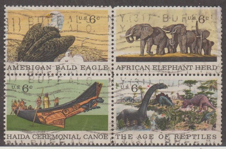 U.S. Scott #1387-1390a Natural History Stamps - Used Block of 4