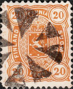 FINLAND ca1885 Mi22 20p orange + FIGURE CANCEL #437 (NYSTAD) Figurenstempel