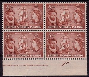 SOLOMON IS 1956 5/- plate block of 4 MNH...................................31360